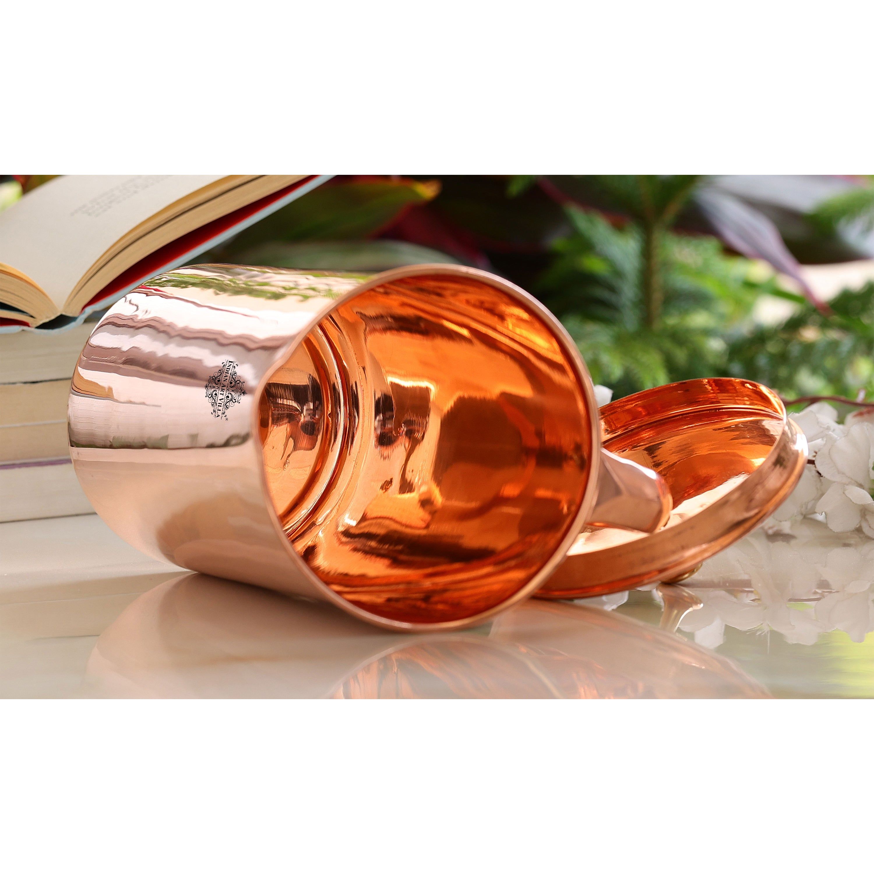 Pure copper jug with diamond hammered beeding & plain design plain, 2000 ML